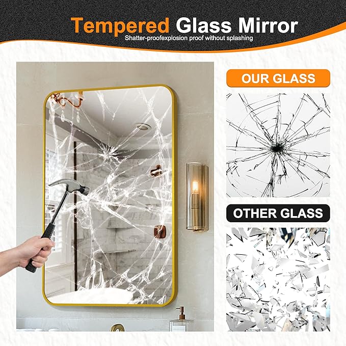 Delma Bathroom Mirror, Black Framed Bathroom Mirror for Over Sink, High-Definition Vanity Mirror, Versatile Mirror for Bathroom, Hangs Horizontally or Vertically(30x20, Gold)