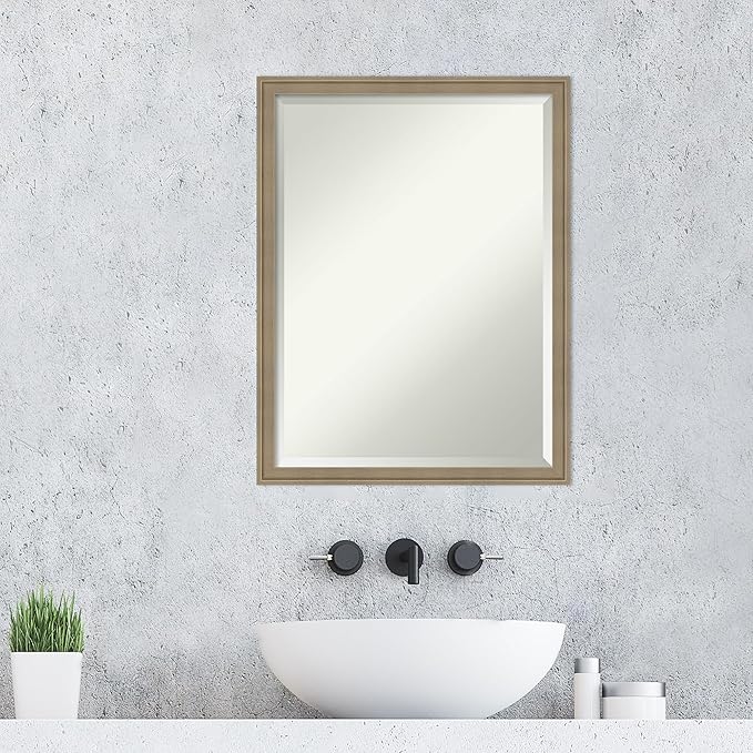 Amanti Art Brown Wall Mirror 26x20 Florence Light Brown Rectangle Bathroom Mirror for Wall Decor Living Room, Medium Casual Frame, Hangs Horizonally and Vertically, Bathroom Decor, Beveled Edge