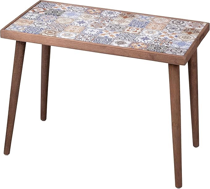 Comfyt Coffee Table, Side End Table, Nightstand Nesting Table Home Decor Bedside Table Accent Table Home Essentials Wood Tiled Top Rustic Ceramic Tiles Mexican Tile Table