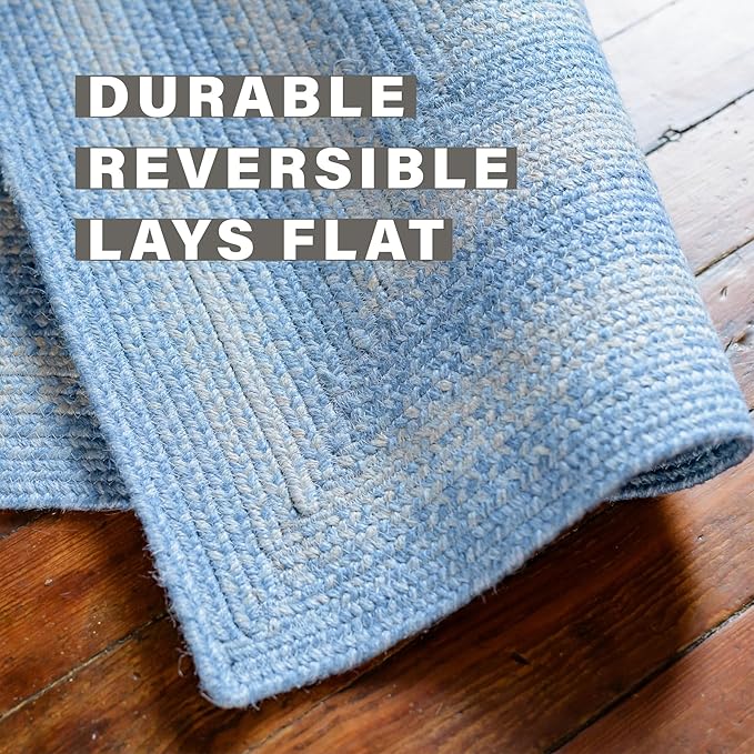 Homespice Sky Blue Jute Braided Rope Rug, 5x8' Rectangle - Country Style Coastal Decor, Perfect for Bedrooms and Living Rooms - Easy to Clean and Pet Friendly