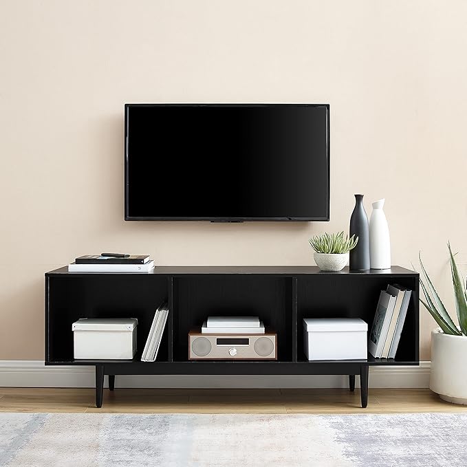 Crosley Furniture Liam Large Vinyl Record Storage TV Stand and Entertainment Center, Media Console, Black