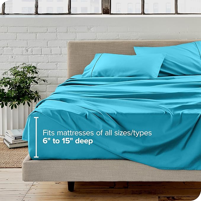 Bare Home Split Head Flex King Sheet Set - 1800 Ultra-Soft Microfiber Bed Sheets - Double Brushed - Deep Pockets - Easy Fit - 4 Piece Set - FlexTop King Bedding (Split Head Flex King, Aqua)