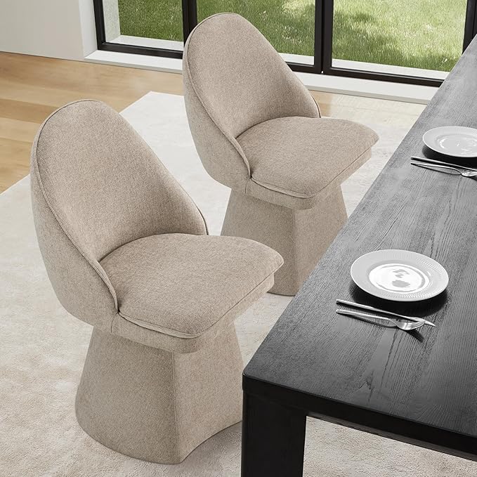 Swivel Dining Chairs Modern Desk Chair Upholstered Linen Fabric Side Chair for Kitchen Dining Room Bedroom,Khaki,2 Box