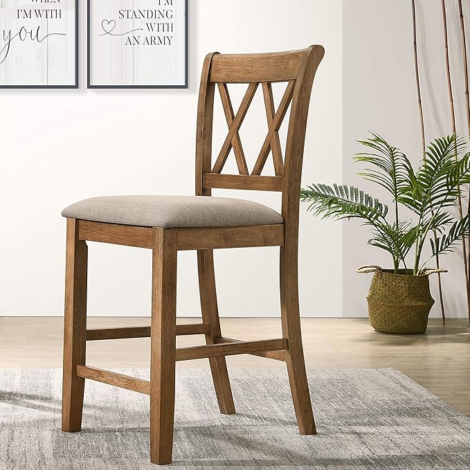 Roundhill Furniture Windvale Fabric Upholstered Counter Height Dining Chairs, Set of 2, Cottage Oak