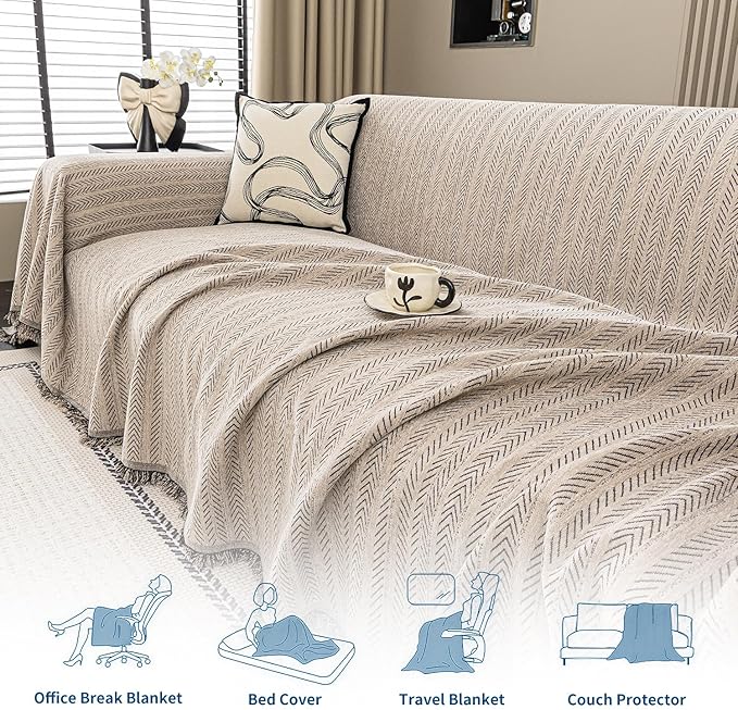 Nobildonna Sofa Cover Washable Soft Thicken Chenille Couch Cover with Tassel,Waterproof Sofa Slipcover for 3-4 Cushion Couch,Sectional Sofa,L-Shaped Furniture Protector Pet-Friendly,Brown 71"x150"