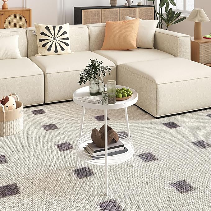 Benkyo 2 Tier White Metal Round Side Table Tiered Two Shelf Storage Coffee Sofa End Table for Living Room and Bedroom,White