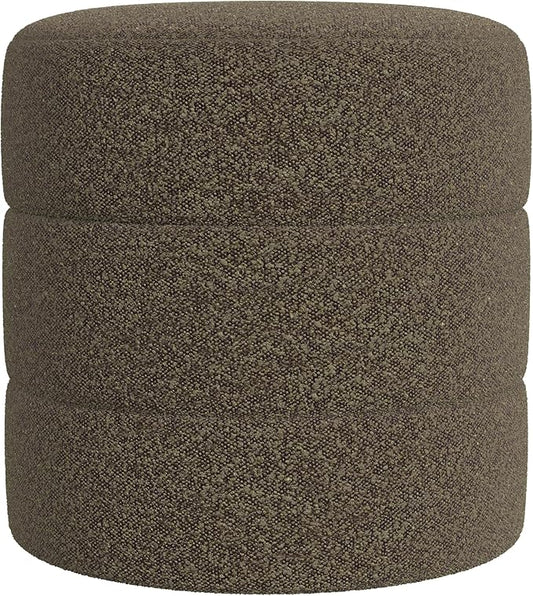 HomePop Upholstered Round Ottoman (No Lid, Seat Only) Home Décor | Round Pouf Foot Rest – Dark Brown Boucle