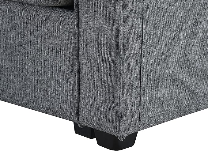 104" 4-Seater Modern Linen Fabric Sofa with Armrest Pockets,Minimalist Style Wood Frame Couch,w/ 4 Pillows,for Living Room,Apartment,Office,Dark Grey