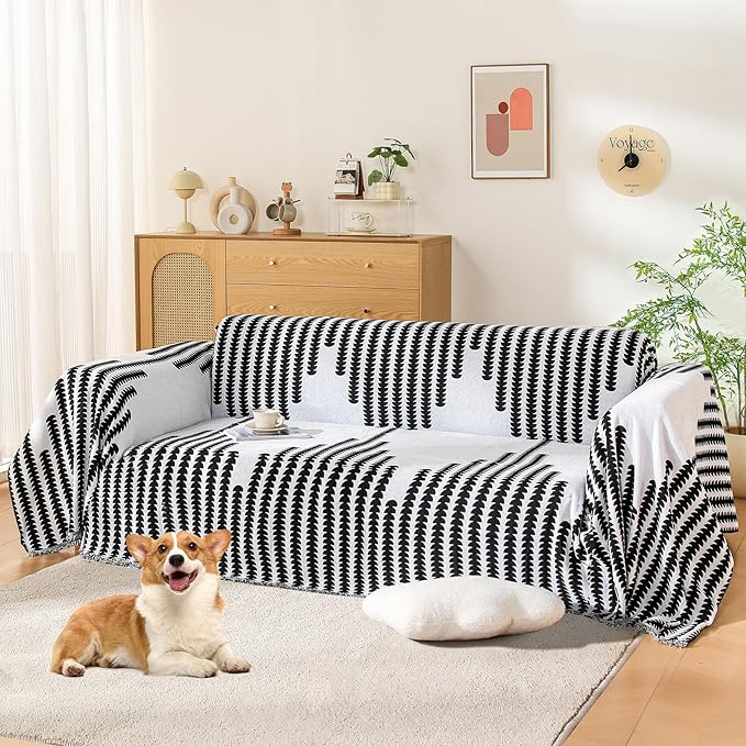 Boho Sofa Cover, Couch Covers for 3 Cushion Couch Sofa Pet Friendly, Sofa Cover Washable, Soft Chenille Living Room Couch Covers Slipcover, Pet Furniture Protecto (2# White, 71" x 150")