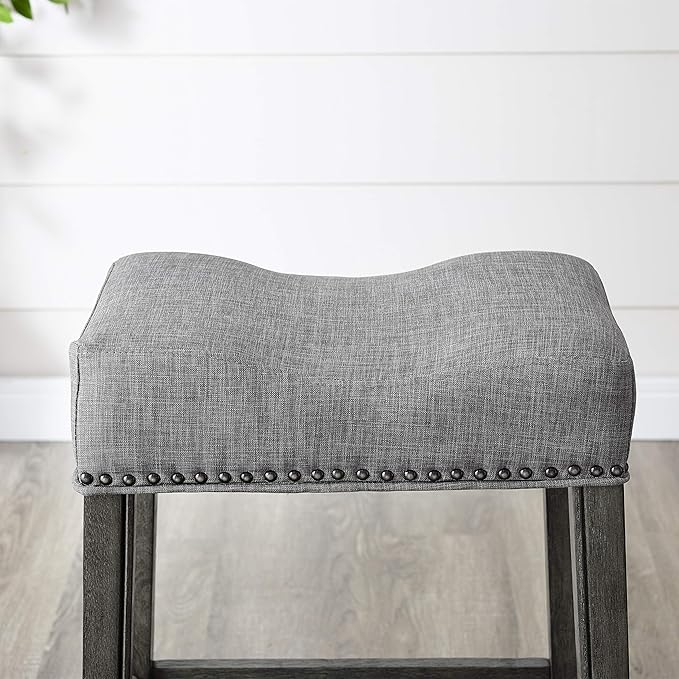 Roundhill Furniture Coco Upholstered Backless Saddle Seat Counter Stools 25.5" Height, Set of 2, Gray