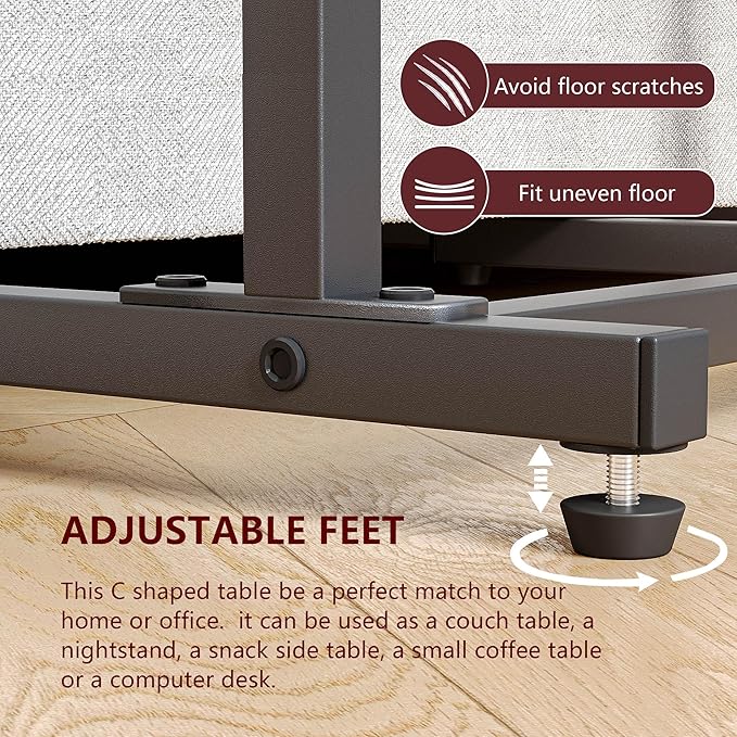 C Shaped End Table, Side Table for Sofa, Small TV Tray, Couch Table with Storage Bag for Small Space, Living Room, Bedroom, Home Office LET501R (Rustic Brown)