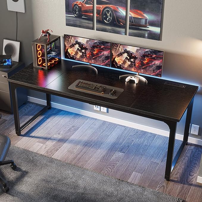 Huuger 63 x 24 inch Desk with Power Outlets & USB-C, Deeper & Thicker Desktop, Robust Metal Tubes, Computer Desk, Heavy Duty Office Desk, Work Gaming Desk, for Home Office, Black