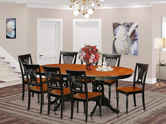 East West Furniture PLAI9-BLK-W 9 Piece Kitchen Table Set Includes an Oval Dining Table with Butterfly Leaf and 8 Dining Room Chairs, 42x78 Inch, Black & Cherry