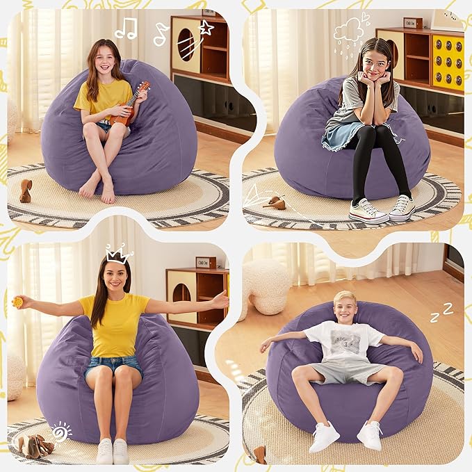 HABUTWAY 2FT Bean Bag Chair, 2' Beanbags Small Bean Bag Chairs with Filling, Teardrop Bean Bag Chair Luxurious Velvet Ultra Soft Fur with Removable Cover (Purple)