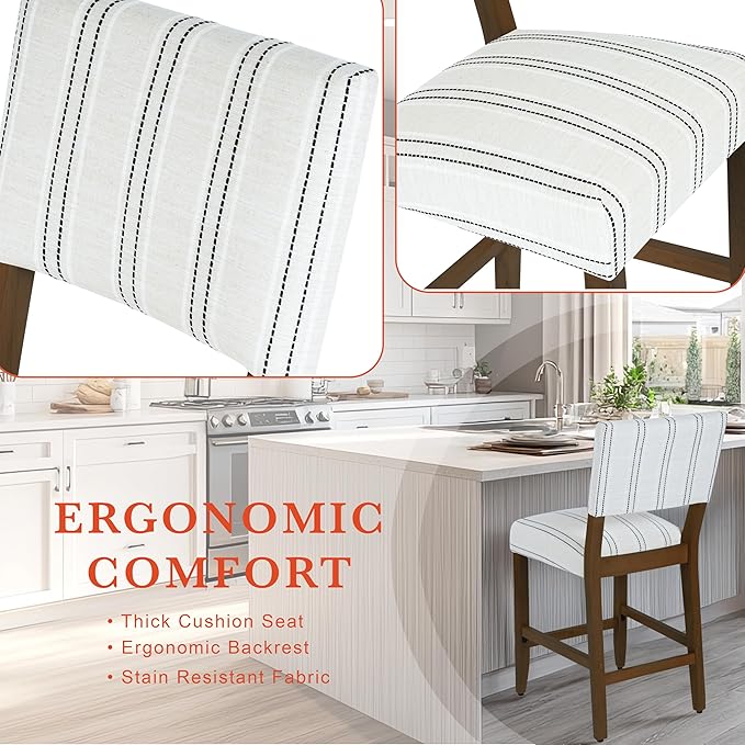 HomePop 24" Open Back Counter Stool|HomePop Home Décor|Fabric Chairs for Dining Room, Kitchen and Living Room - Black and White Stripe(Single Pack)