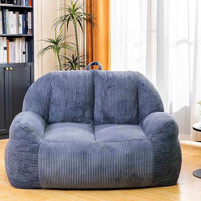 Giant Bean Bag Chair, Faux Fur Bean Bag Chairs for Adults, Fluffy and Comfy Bean Bag with Filler, Big Bean Bag Sofa Chair for Reading, Gaming, Stuffed High-Density Foam (Grey)