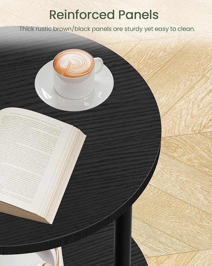 Round Side Table, 2-Tier End Table, Small Side Table with Metal Tube, Industrial Coffee Table, for Living Room, Bedroom, Black TBZ11BB