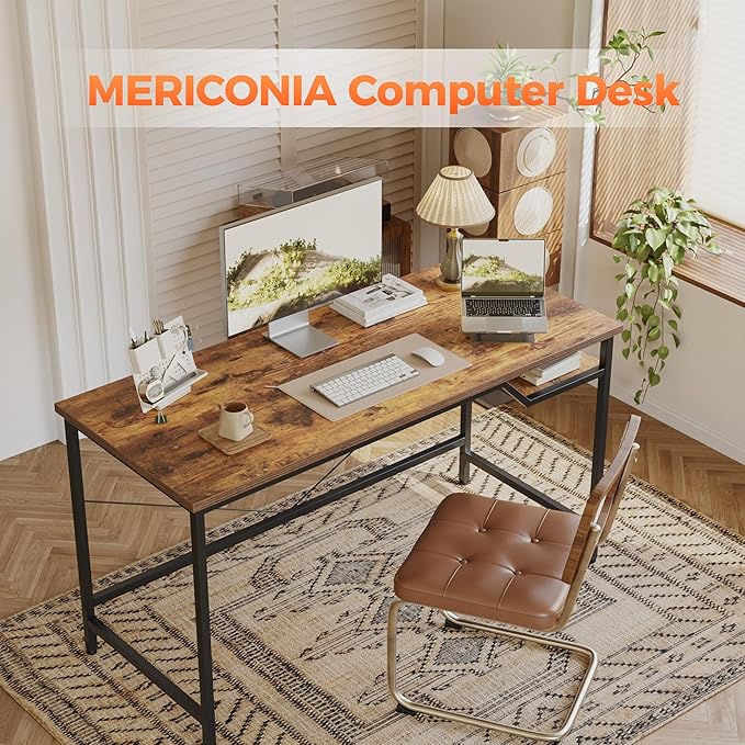 Computer Desk 55 X 24 inch, Gaming Desk for Small Spaces, Modern Simple Style Table for Home Office, Study Student Writing Table (Shelf, Rustic Brown, 55 inch)