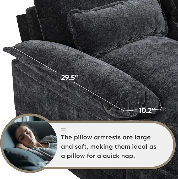 Merax Modern Sectional Sofa with Cupholders, Console and USB Charging Ports, Chenille Upholstered Sleeper Couch & Double Cushions, Symmetrical Chaise Indoor Furniture for Living Room, Apartment, Black
