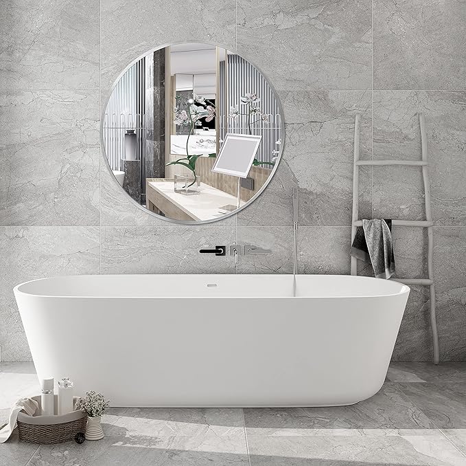 FrameWorks 28" Deluxe Contemporary Silver Circular Aluminum Mirror