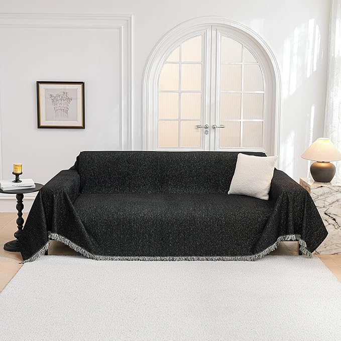 MYSKY HOME Black Couch Cover for 2 Cushion Sofa, Sectional L Shape Throw, Super Soft Washable Pet Cover, 71"x118"
