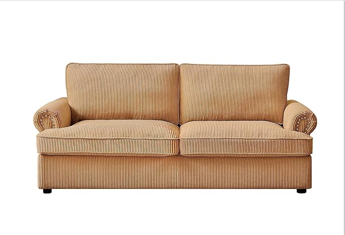 Reversible Sleeper Sofa Bed with Comfortable Memory Foam Mattress, Convertible Corduroy Full Size Pull Out Couch for Living Room, Space Saving Furniture, 72" Wide, Rounded Arms, Ginger
