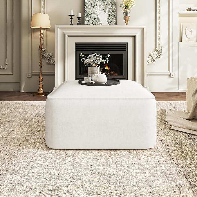 Christopher Knight Home Isa Velvet Ottoman Footstool, Square Pouf Poufee Footrest Ottoman Large Seat, Modern Side Table for Living Room Bedroom Home Decor, Cream, 30"