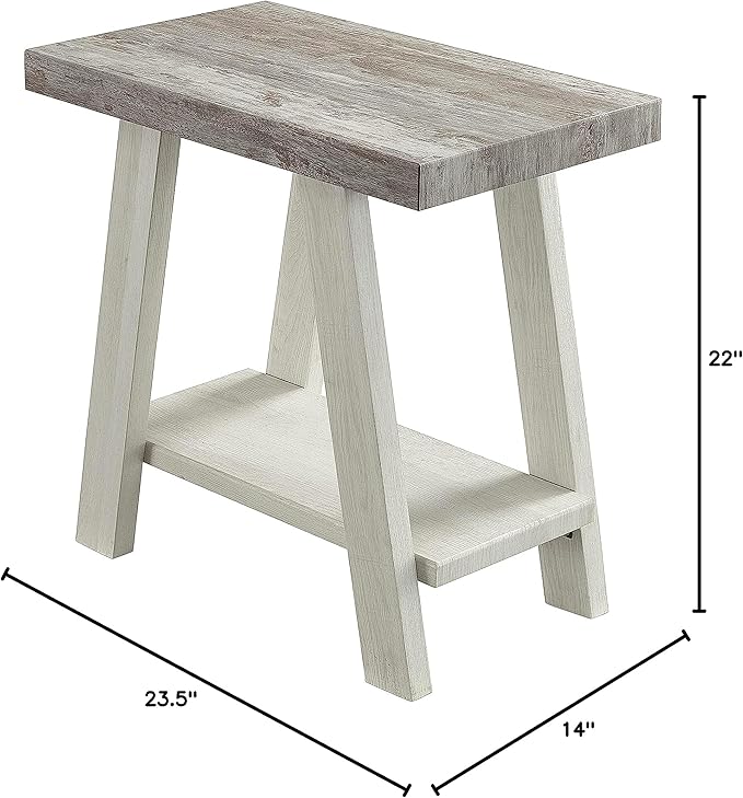 Roundhill Furniture Athens Contemporary Two-Tone Wood Shelf Side Table, Weathered Gray and Beige
