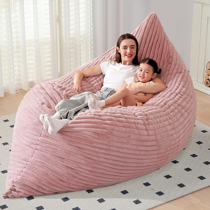 HABUTWAY 4-in-1 Bean Bag Chair, Convertible Chair with High-Density Memory Foam Filling & Machine Washable Cover, Giant Bean Bag Chair for Adults (Pink)