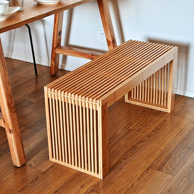 Bamboo Dining Bench, 35 Inch Farmhouse Decor Indoor Kitchen Table Bench with Outdoor & Entryway Functionality