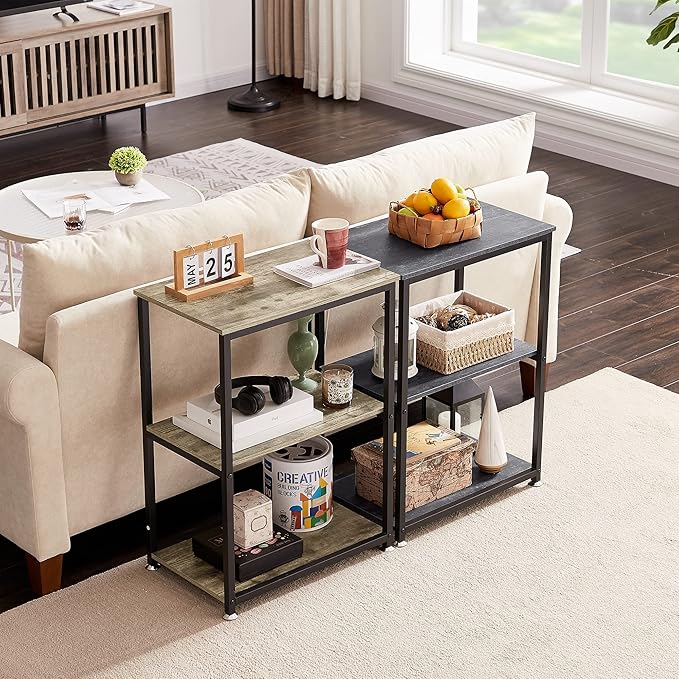VECELO Tall End Side Table,30" Height Nightstand with 3-Tier Storage Shelf for Living Room Bedroom Office Hallway Study