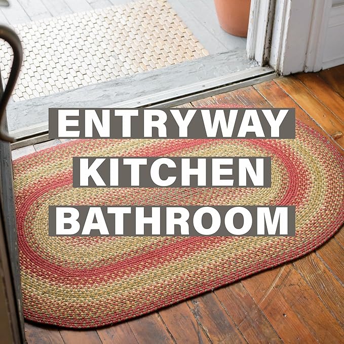 Cider Barn Cranberry Red Braided Oval Rug, Jute, 20x30 - Perfect Country Primitive Decor for Entryway, Kitchen, Everywhere