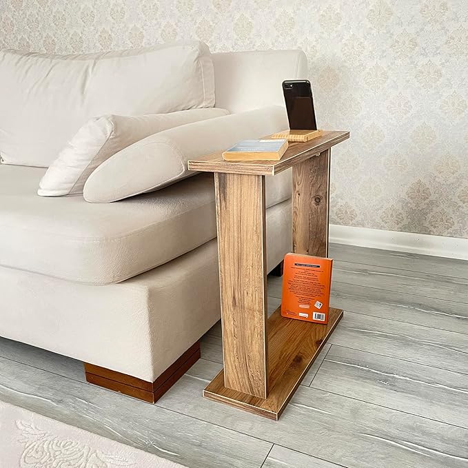 Very Narrow Side Table for Living Room, Small Apartment Space Between Chairs Skinny Table for Recliner, Couch, Armchair, Thin Slim End Table for Living Room, Bedroom, Beverages (Natural)