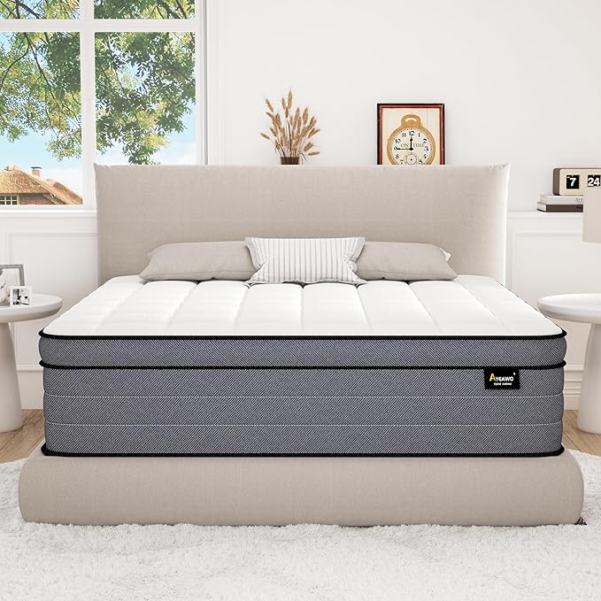 King Size Mattress-14 Inch King Mattress in a Box,Superior Hybrid Mattresses with Gel Memory Foam or Back & Lumbar Support,Pressure Relief,Zoned Support Spring, Cooling Feel &Medium Firm