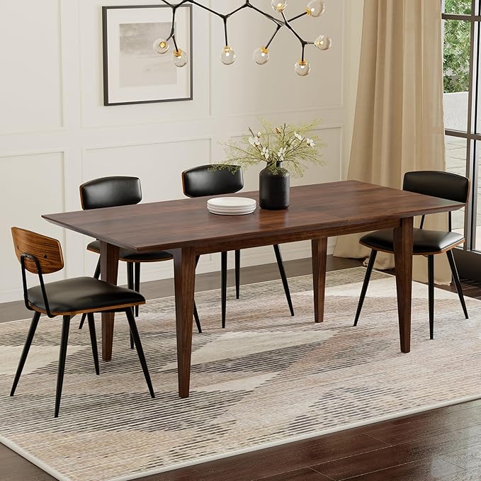 SIMPLIHOME Colby Extendable Dining Table, Solid Wood Walnut Veneer in Walnut, 60-76 x 36 inches, Contemporary-Style Rectangular Expandable Kitchen Table with Butterfly Leaf for 6+ People