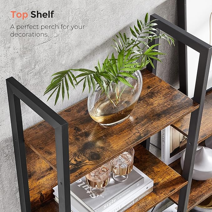 VASAGLE 5-Tier Bookcase with 14 Shelves, Book Shelf with Metal Frame, Bookshelf for Living Room, Home Office, Industrial Style, 9.4 x 62.2 x 65.4 Inches, Rustic Brown and Black ULLS107B01