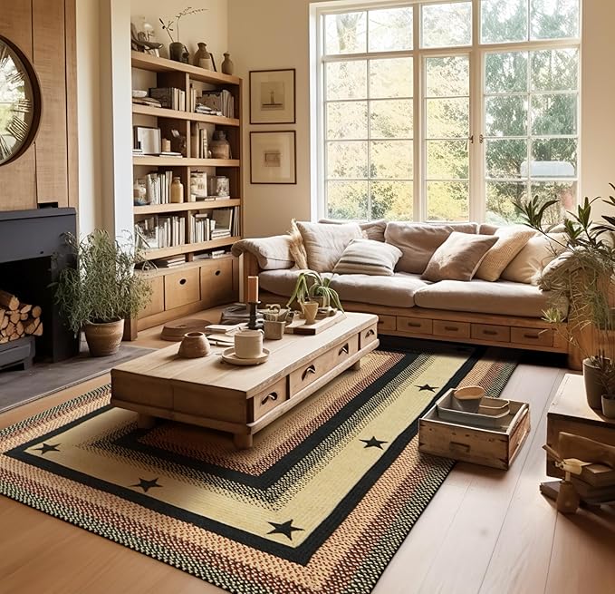 Homespice Gloucester Jute Black 8x10' Braided Area Rug for Living Room, Bedroom and Dining Room. Pet Friendly. Decor Styles- Farmhouse Rug, Rustic, Vintage, Cottage, Primitive, Country, Boho Rug
