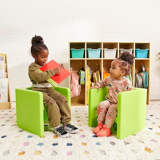ECR4Kids Tri-Me Table and Cube Chair Set, Multipurpose Furniture, Lime Green, 3-Piece