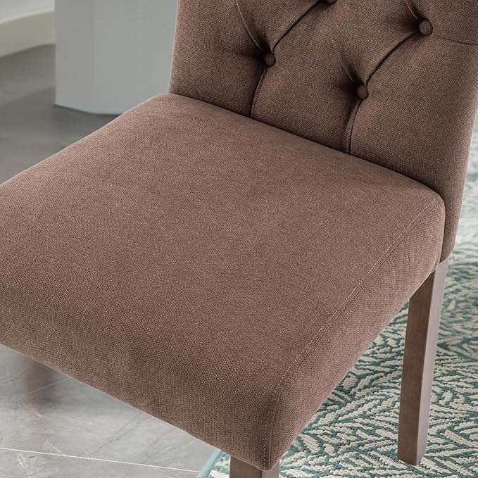 Tufted Upholstered Parsons Dining Chair Set Fabric Diner Accent Stylish Modern Kitchen Living Room with Button Sturdy Solid Wood Legs