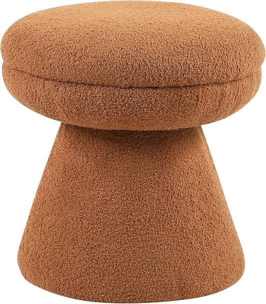 Furniture of America Rami Modern 18-inch Mushroom-Shape Upholstered Ottoman with Tapered Pedestal, Vanity Stool Chair, Small Foot Stool for Bedroom, Living Room, Entryway, Saddle Brown
