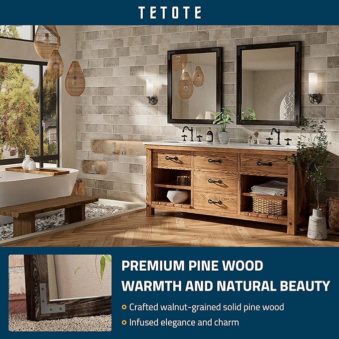 TETOTE 24 x 32 Black Wood Framed Mirror for Bathroom Wall/Bedroom/Living Room/Entryway Farmhouse Rustic Bathroom Vanity Mirror Waterproof (Horizontal/Vertical Mounted)