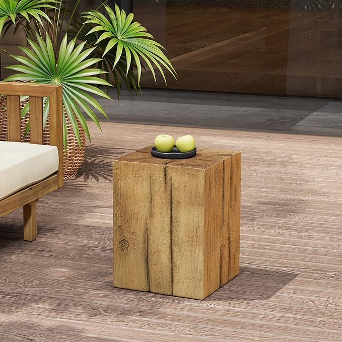 Christopher Knight Home Bard 18" Square Living Room Side Table, Wood-Like Distressed Finish End Table, Decorative Accent Table for Indoor Outdoor Usage, Space Saving Furniture, Natural