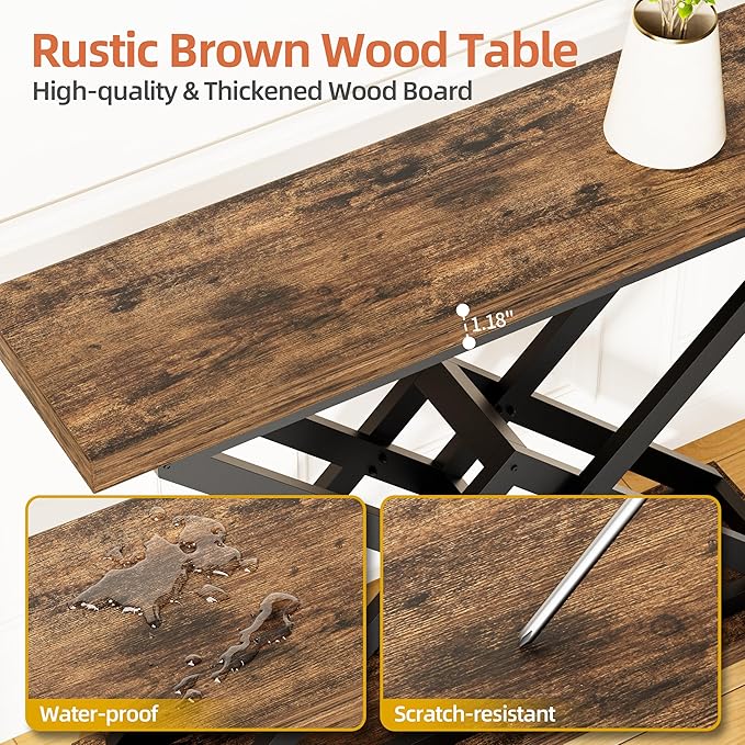 JUSTOGO 39.4" Console Table, Industrial Entryway Table Triangle Design for Living Room, Narrow Wood Sofa Tables for Hallway, Entrance, Foyer, Modern Accent Furniture Home Decor, Rustic Brown