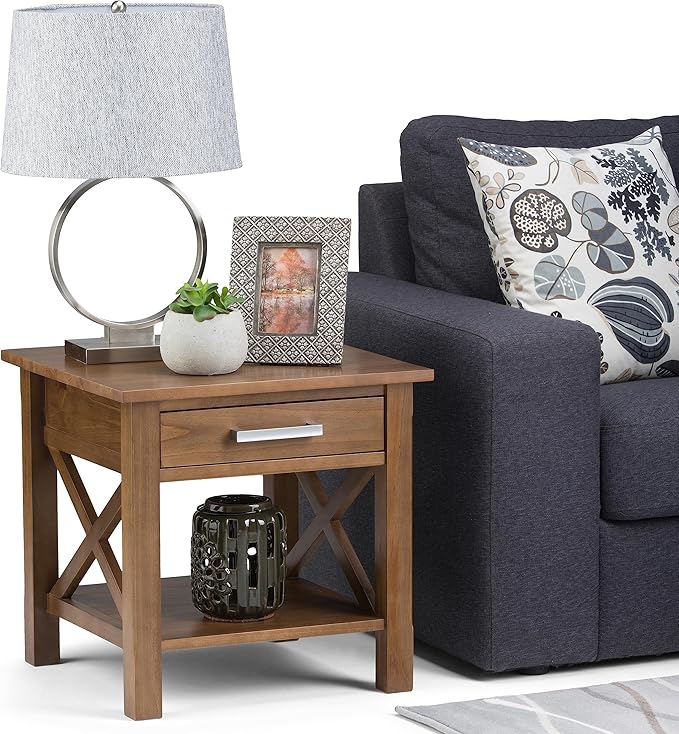 SIMPLIHOME Kitchener SOLID WOOD 21 inch Wide Square Contemporary End Side Table in Medium Saddle Brown for the Living Room and Bedroom