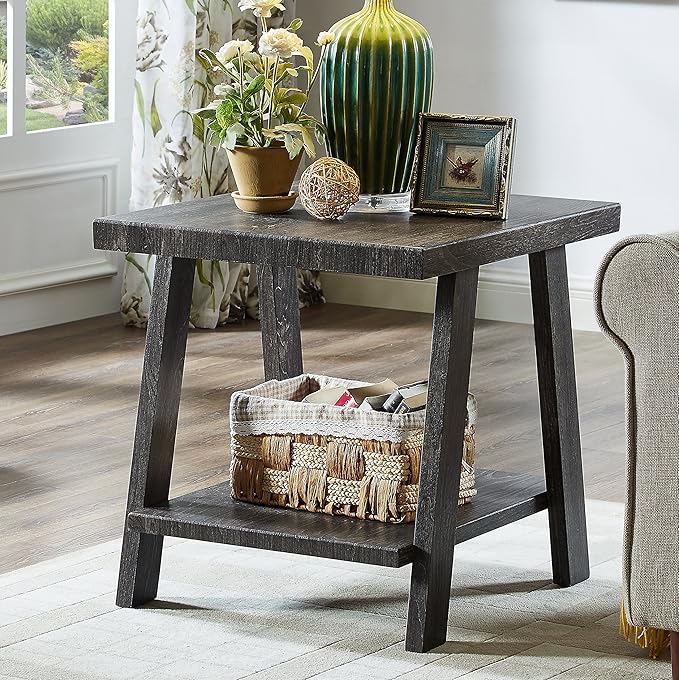 Roundhill Furniture Athens Contemporary 3-Piece Wood Shelf Coffee Table Set, Charcoal