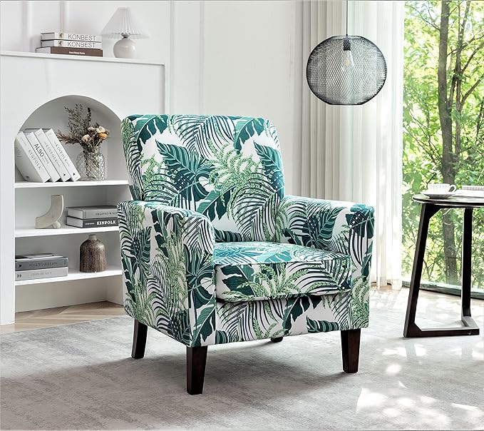 Container Furniture Direct Contemporary Accent Arm Chair with Birch Wood Frame and Velvet Upholstery, Armchair for Office and Living Room Decor, Removable Cushions, 01 Printed Fabric