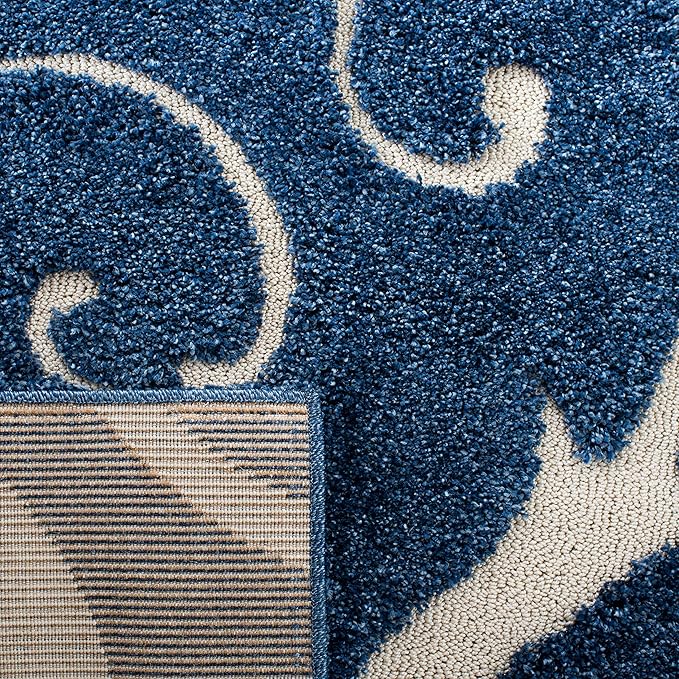 SAFAVIEH Florida Shag Collection Runner Rug - 2'3" x 7', Dark Blue & Cream, Scroll Design, Non-Shedding & Easy Care, 1.2-inch Thick Ideal for High Traffic Areas in Living Room, Bedroom (SG455-6511)