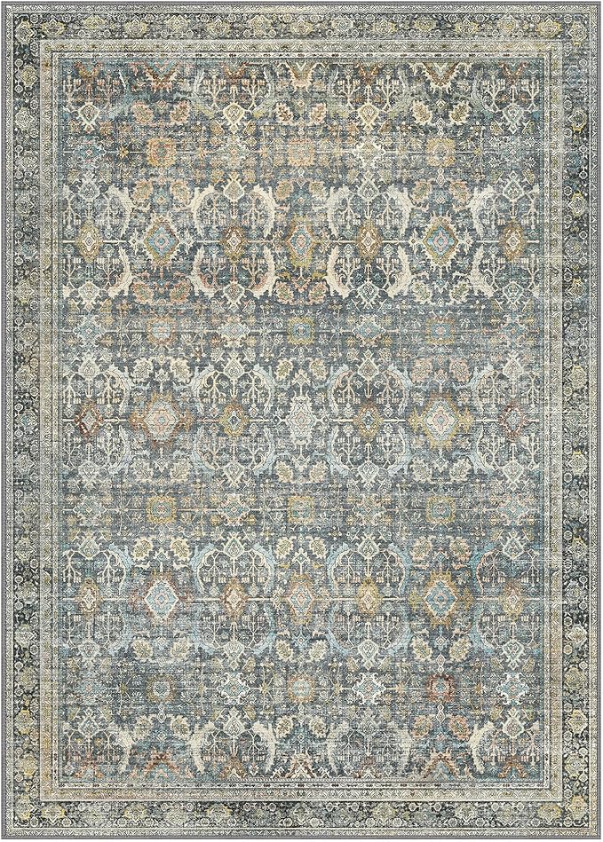 6X9 Area Rugs Machine Washable Rugs for Living Room, Vintage Boho Large Rugs for Bedroom Dining Room, Non Slip Indoor Soft Distressed Lightweight Thin Low Pile Carpet, Terracotta