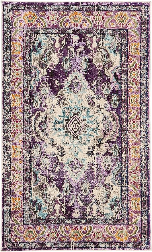 SAFAVIEH Monaco Collection Accent Rug - 3' x 5', Violet & Light Blue, Medallion Distressed Design, Non-Shedding & Easy Care, Ideal for High Traffic Areas in Entryway, Living Room, Bedroom (MNC243L)