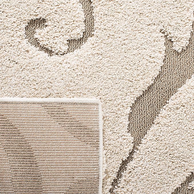 SAFAVIEH Florida Shag Collection Runner Rug - 2'3" x 13', Cream & Beige, Scroll Design, Non-Shedding & Easy Care, 1.2-inch Thick Ideal for High Traffic Areas in Living Room, Bedroom (SG455-1113)